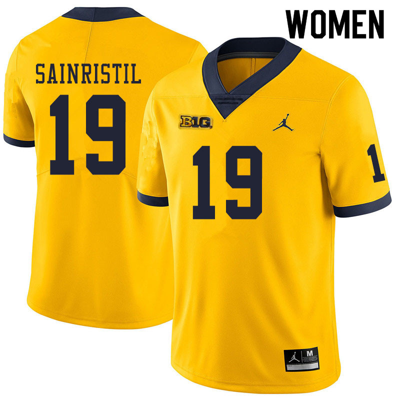 Women #19 Mike Sainristil Michigan Wolverines College Football Jerseys Sale-Yellow